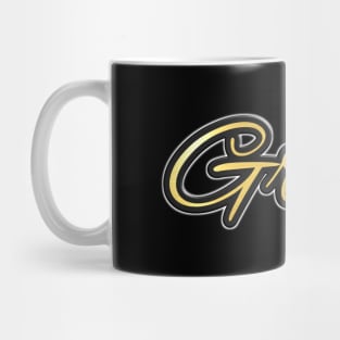 Shiny black and gold GRIND word design Mug